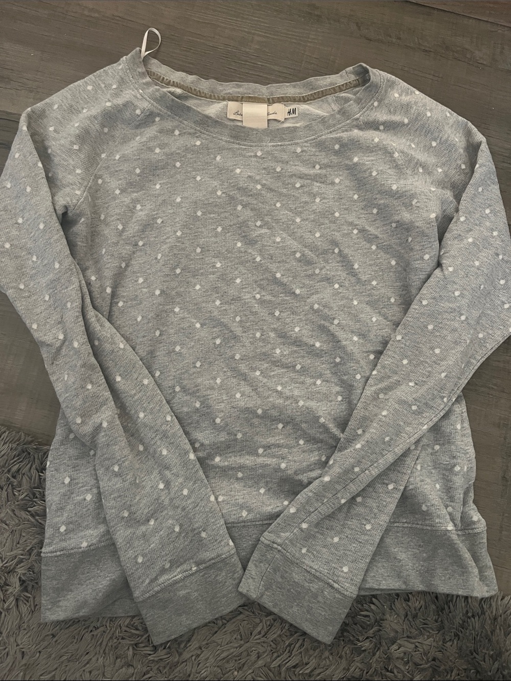 H&M Gray Heather Polka Dot Crewneck Sweatshirt
